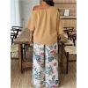 image:imageSOLY HUX Womens Plus Size 2 Piece Vacation Outfits Off The Shoulder 34 Sleeve Top and Boho Print Pants SetMulticolor Leaf
