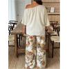 image:imageSOLY HUX Womens Plus Size 2 Piece Vacation Outfits Off The Shoulder 34 Sleeve Top and Boho Print Pants SetMulticolor Tropical
