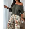 image:imageSOLY HUX Womens Plus Size 2 Piece Vacation Outfits Off The Shoulder 34 Sleeve Top and Boho Print Pants SetMulticoloured Graphic