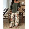 image:imageSOLY HUX Womens Plus Size 2 Piece Vacation Outfits Off The Shoulder 34 Sleeve Top and Boho Print Pants SetMulticoloured Graphic