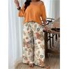 image:imageSOLY HUX Womens Plus Size 2 Piece Vacation Outfits Off The Shoulder 34 Sleeve Top and Boho Print Pants SetOrange Tropical