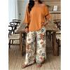 image:imageSOLY HUX Womens Plus Size 2 Piece Vacation Outfits Off The Shoulder 34 Sleeve Top and Boho Print Pants SetOrange Tropical