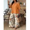 image:imageSOLY HUX Womens Plus Size 2 Piece Vacation Outfits Off The Shoulder 34 Sleeve Top and Boho Print Pants SetOrange Tropical