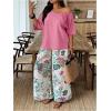 image:imageSOLY HUX Womens Plus Size 2 Piece Vacation Outfits Off The Shoulder 34 Sleeve Top and Boho Print Pants SetPink Leaf