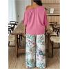 image:imageSOLY HUX Womens Plus Size 2 Piece Vacation Outfits Off The Shoulder 34 Sleeve Top and Boho Print Pants SetPink Leaf