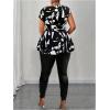 image:imageSOLY HUX Womens Plus Size Blouse Printed Off The Shoulder Short Sleeve Asymmetric Neck Belted Summer TopsBlack and White Geometric