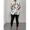 image:imageSOLY HUX Womens Plus Size Blouse Printed Off The Shoulder Short Sleeve Asymmetric Neck Belted Summer TopsBlack and White Printed