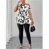 image:imageSOLY HUX Womens Plus Size Blouse Printed Off The Shoulder Short Sleeve Asymmetric Neck Belted Summer TopsBlack and White Printed