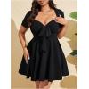 image:imageSOLY HUX Womens Plus Size Bow Tie Short Sleeve Summer Short Dress Cocktail Beach Wedding DressesPlain Black
