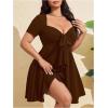 image:imageSOLY HUX Womens Plus Size Bow Tie Short Sleeve Summer Short Dress Cocktail Beach Wedding DressesPlain Brown