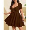 image:imageSOLY HUX Womens Plus Size Bow Tie Short Sleeve Summer Short Dress Cocktail Beach Wedding DressesPlain Brown
