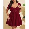 image:imageSOLY HUX Womens Plus Size Bow Tie Short Sleeve Summer Short Dress Cocktail Beach Wedding DressesPlain Red