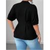 image:imageSOLY HUX Womens Plus Size Button Down Shirts Collared V Neck Puff Half Sleeve Peplum Casual Work Blouse TopsPlain Black