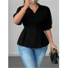 image:imageSOLY HUX Womens Plus Size Button Down Shirts Collared V Neck Puff Half Sleeve Peplum Casual Work Blouse TopsPlain Black
