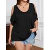image:imageSOLY HUX Womens Plus Size Cold Shoulder Tops Summer Casual Trendy Scoop Neck Loose Tees T Shirts Solid Black 2XL