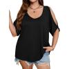 image:imageSOLY HUX Womens Plus Size Cold Shoulder Tops Summer Casual Trendy Scoop Neck Loose Tees T Shirts Solid Black 2XL