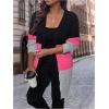 image:imageSOLY HUX Womens Plus Size Color Block Cardigan Sweater Open Front Long Sleeve Casual CardigansHotpink and Black