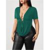 image:imageSOLY HUX Womens Plus Size Cowl Neck T Shirt Metal Decor Short Sleeve Going Out TopsPlain Dark Green
