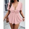 image:imageSOLY HUX Womens Plus Size Deep V Neck Twist Front T Shirts Short Sleeve Summer Tunic Tops Ruffle Flowy TeesLight Pink