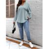 image:imageSOLY HUX Womens Plus Size Drawstring Hoodie Dressy Casual Raglan Long Sleeve Knit SweatshirtsPlain Dusty Blue