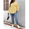 image:imageSOLY HUX Womens Plus Size Drawstring Hoodie Dressy Casual Raglan Long Sleeve Knit SweatshirtsPlain Yellow