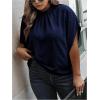 image:imageSOLY HUX Womens Plus Size Dressy Casual Shirts Swiss Dots Mock Neck Blouse Half Sleeve Tie Back Business Work TopsDark Blue