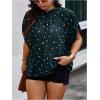 image:imageSOLY HUX Womens Plus Size Dressy Casual Shirts Swiss Dots Mock Neck Blouse Half Sleeve Tie Back Business Work TopsDark Green Printed