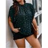 image:imageSOLY HUX Womens Plus Size Dressy Casual Shirts Swiss Dots Mock Neck Blouse Half Sleeve Tie Back Business Work TopsDark Green Printed