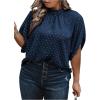 image:imageSOLY HUX Womens Plus Size Dressy Casual Shirts Swiss Dots Mock Neck Blouse Half Sleeve Tie Back Business Work TopsPlain Blue