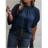 image:imageSOLY HUX Womens Plus Size Dressy Casual Shirts Swiss Dots Mock Neck Blouse Half Sleeve Tie Back Business Work TopsPlain Blue