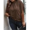 image:imageSOLY HUX Womens Plus Size Dressy Casual Shirts Swiss Dots Mock Neck Blouse Half Sleeve Tie Back Business Work TopsPlain Chocolate Brown