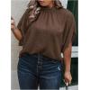 image:imageSOLY HUX Womens Plus Size Dressy Casual Shirts Swiss Dots Mock Neck Blouse Half Sleeve Tie Back Business Work TopsPlain Chocolate Brown