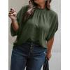 image:imageSOLY HUX Womens Plus Size Dressy Casual Shirts Swiss Dots Mock Neck Blouse Half Sleeve Tie Back Business Work TopsPure Army Green