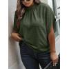 image:imageSOLY HUX Womens Plus Size Dressy Casual Shirts Swiss Dots Mock Neck Blouse Half Sleeve Tie Back Business Work TopsPure Army Green