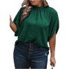 image:imageSOLY HUX Womens Plus Size Dressy Casual Shirts Swiss Dots Mock Neck Blouse Half Sleeve Tie Back Business Work TopsPure Green