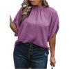 image:imageSOLY HUX Womens Plus Size Dressy Casual Shirts Swiss Dots Mock Neck Blouse Half Sleeve Tie Back Business Work TopsPure Purple