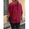 image:imageSOLY HUX Womens Plus Size Dressy Casual Shirts Swiss Dots Mock Neck Blouse Half Sleeve Tie Back Business Work TopsSolid Burgundy