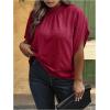 image:imageSOLY HUX Womens Plus Size Dressy Casual Shirts Swiss Dots Mock Neck Blouse Half Sleeve Tie Back Business Work TopsSolid Burgundy