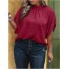 image:imageSOLY HUX Womens Plus Size Dressy Casual Shirts Swiss Dots Mock Neck Blouse Half Sleeve Tie Back Business Work TopsSolid Burgundy