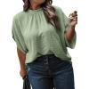 image:imageSOLY HUX Womens Plus Size Dressy Casual Shirts Swiss Dots Mock Neck Blouse Half Sleeve Tie Back Business Work TopsSolid Green