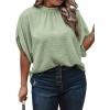 image:imageSOLY HUX Womens Plus Size Dressy Casual Shirts Swiss Dots Mock Neck Blouse Half Sleeve Tie Back Business Work TopsSolid Green