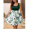 image:imageSOLY HUX Womens Plus Size Floral Tank Dress Sleeveless Square Neck A Line Flowy Belted Summer Short DressesDark Green Floral Printed