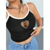 image:imageSOLY HUX Womens Plus Size Goth Cami Crop Tops Contrast Mesh Spaghetti Strap Summer TopBlack and White Heart