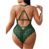image:imageSOLY HUX Womens Plus Size Lace Lingerie Set Deep V Neck Teddy Bodysuit Babydoll Nightwear with Leg RingPure Dark Green
