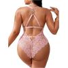 image:imageSOLY HUX Womens Plus Size Lace Lingerie Set Deep V Neck Teddy Bodysuit Babydoll Nightwear with Leg RingPure Light Pink