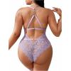 image:imageSOLY HUX Womens Plus Size Lace Lingerie Set Deep V Neck Teddy Bodysuit Babydoll Nightwear with Leg RingPure Mauve Purple