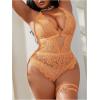 image:imageSOLY HUX Womens Plus Size Lace Lingerie Set Deep V Neck Teddy Bodysuit Babydoll Nightwear with Leg RingPure Orange