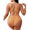 image:imageSOLY HUX Womens Plus Size Lace Lingerie Set Deep V Neck Teddy Bodysuit Babydoll Nightwear with Leg RingPure Orange