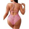 image:imageSOLY HUX Womens Plus Size Lace Lingerie Set Deep V Neck Teddy Bodysuit Babydoll Nightwear with Leg RingPure Pink