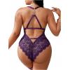 image:imageSOLY HUX Womens Plus Size Lace Lingerie Set Deep V Neck Teddy Bodysuit Babydoll Nightwear with Leg RingPure Purple
